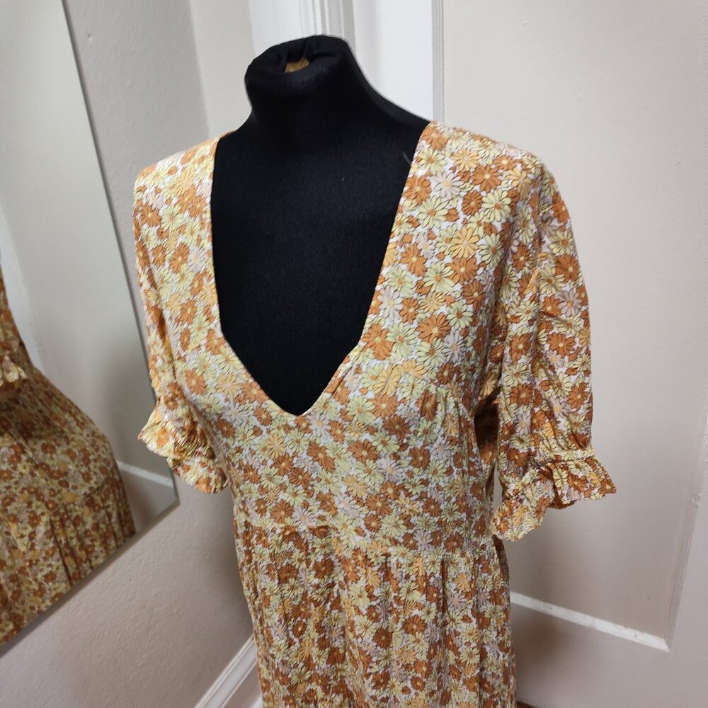 Faithful The Brand Zoella Floral Print Tiered Midi Prairie Boho Dress - Picture 2 of 4